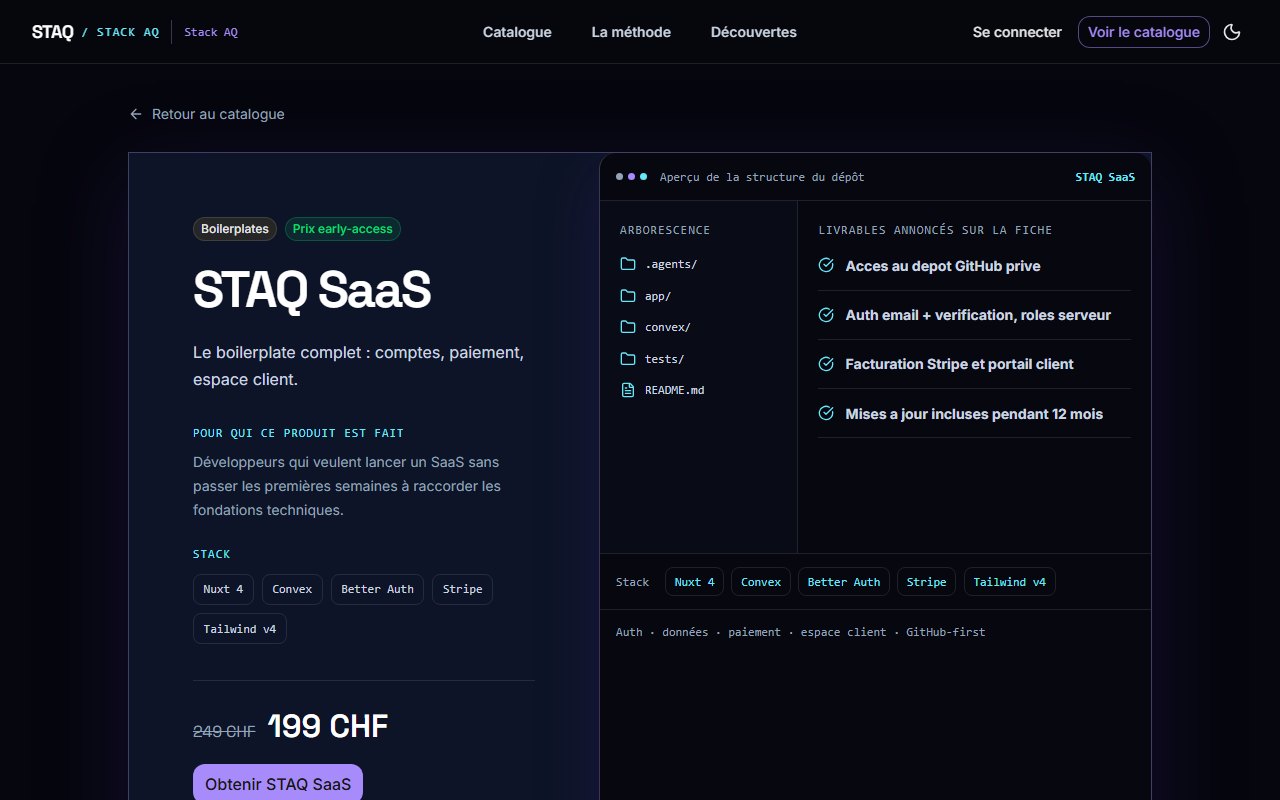 Actual capture of the STAQ SaaS product sheet